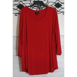 JM Collection Women's Knit Top Size 2X Long Sleeve Red Round Neck